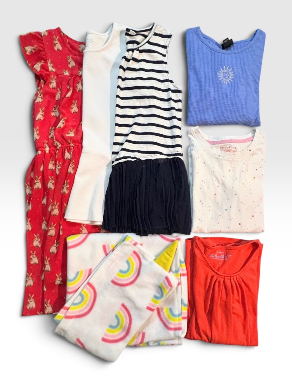 7 pc Girls Assorted Bundle - Tops Tees Poncho Dress L 8/10